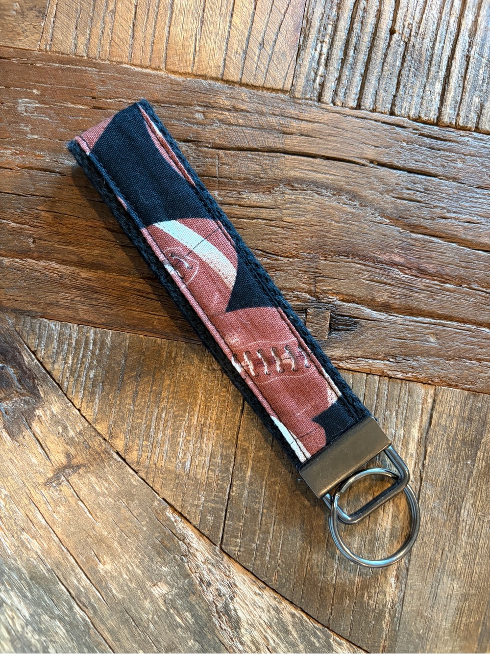 Football Key Fob Wristlet Black and Brown 5”